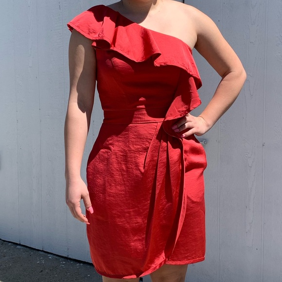 BCBG, BCBGeneration One Shoulder Ruffle Mini Dress - Picture 2 of 16